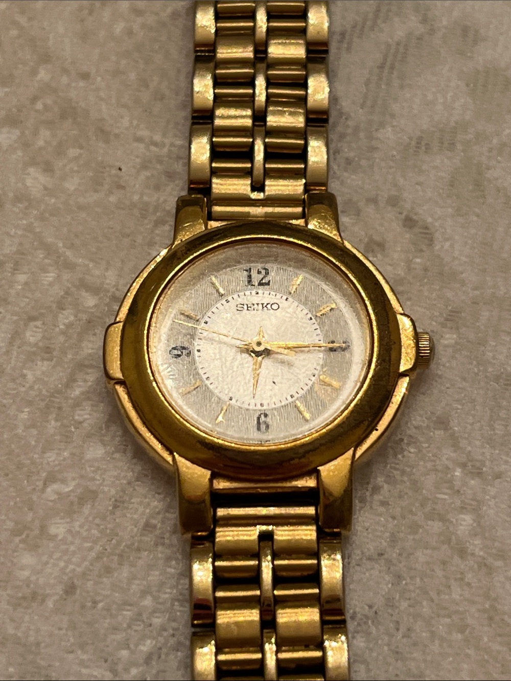 VTG Seiko Gold and Ivory Round Bracelet Watch-1988